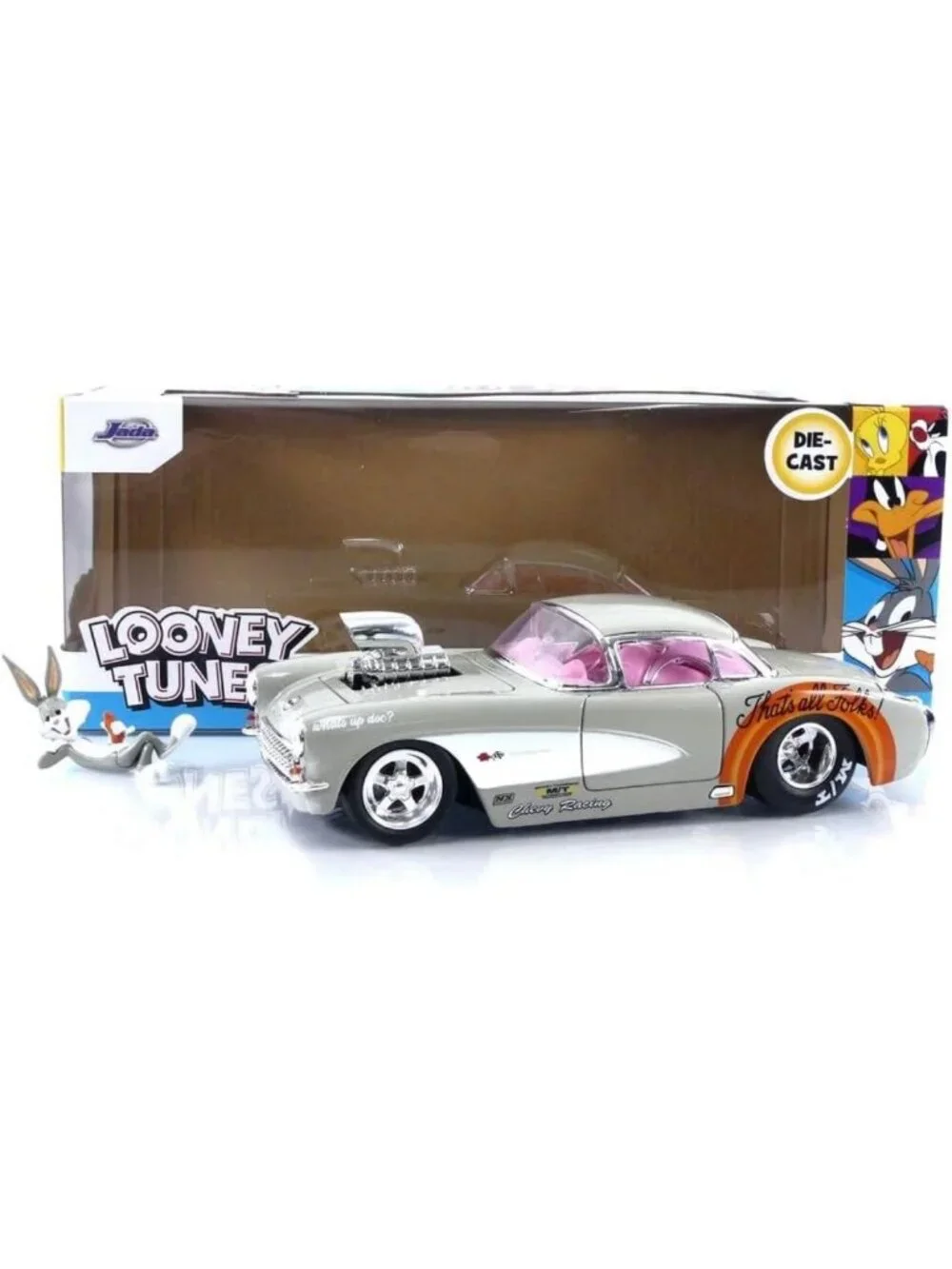 Vintage 1957 Corvette Die-Cast Car with Bugs Bunny Figure - Collectible Toy for